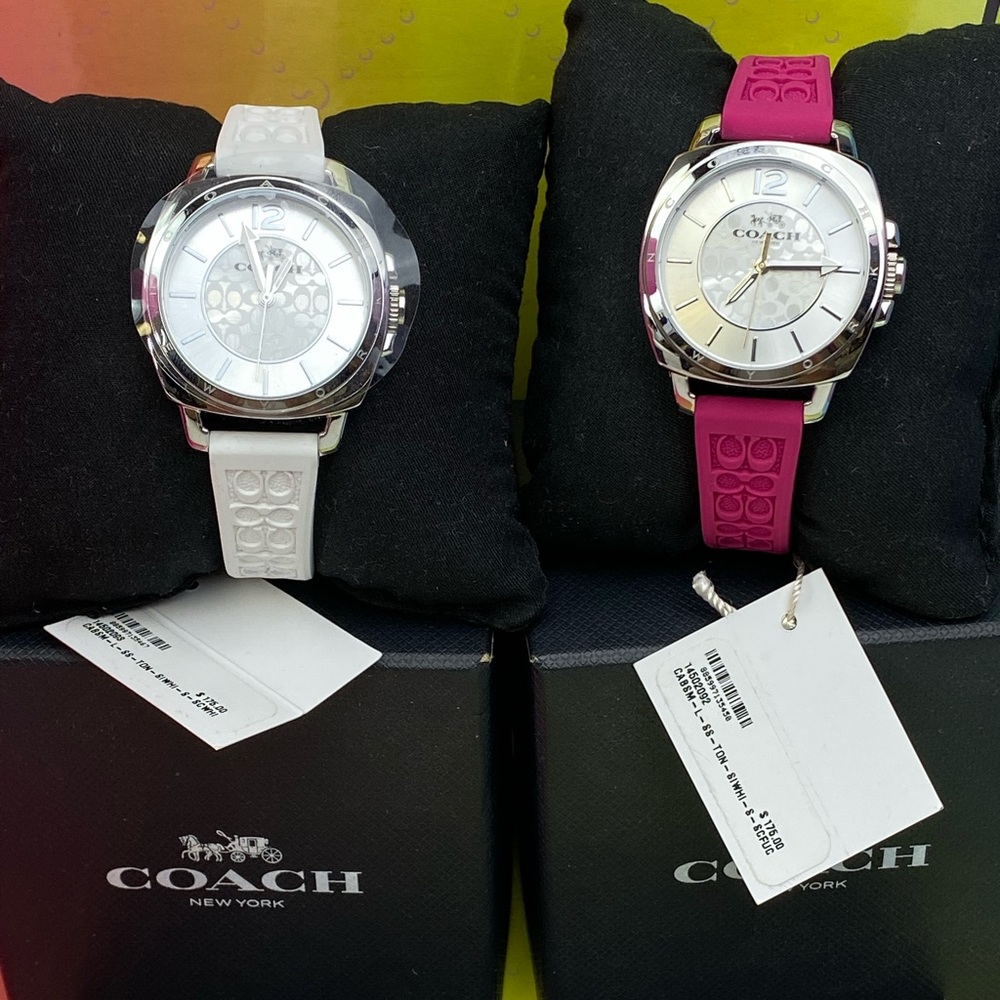 Coach Pink White EMBOSSED RUBBER STRAP WATCH 34MM